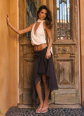 Abeda Asymmetrical Midi Skirt - Chocolate