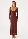 Amarise Knit Tie Front Maxi Dress - Chocolate