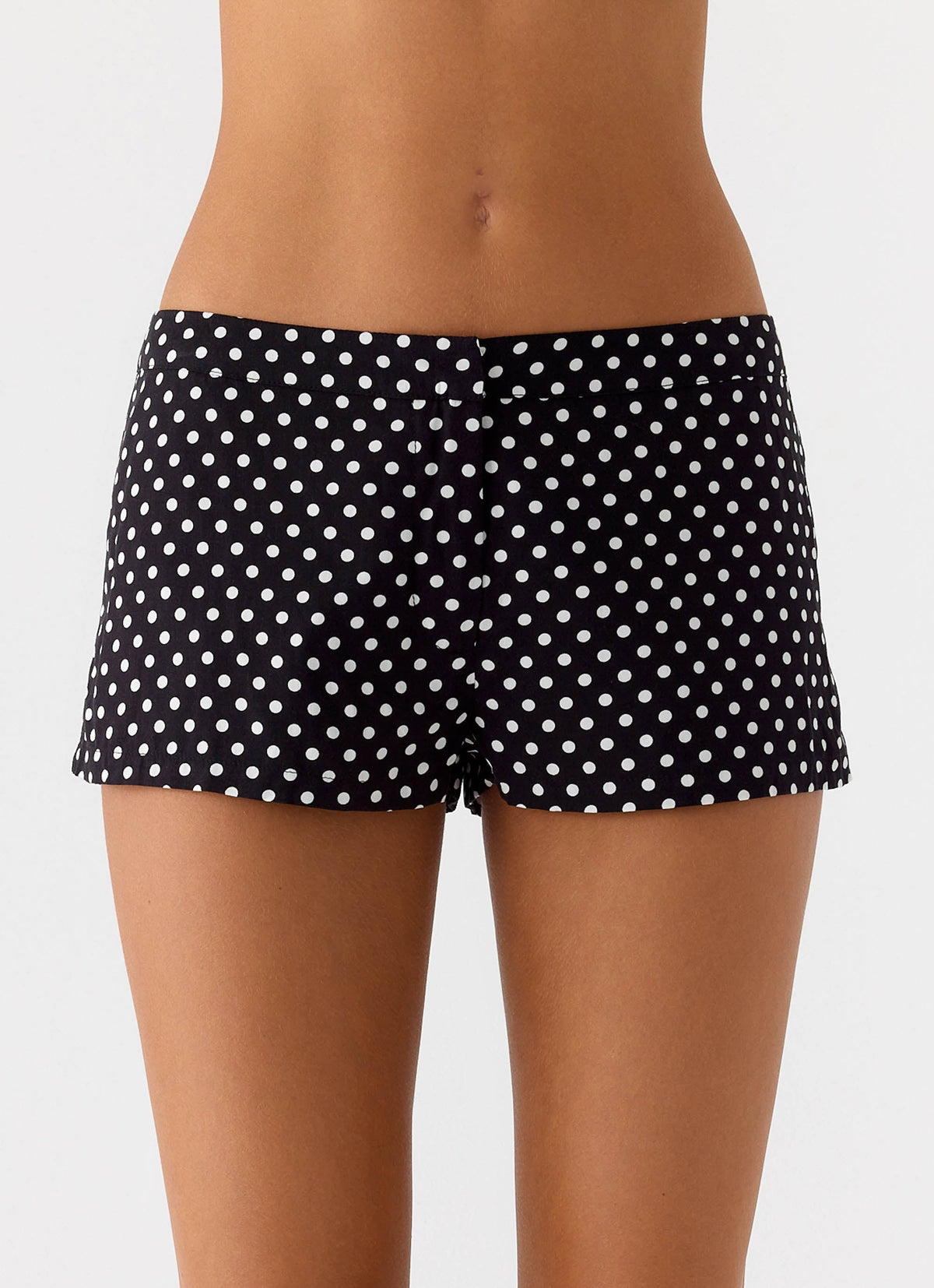 Coastline Cotton Micro Mini Shorts - Black Polkadot