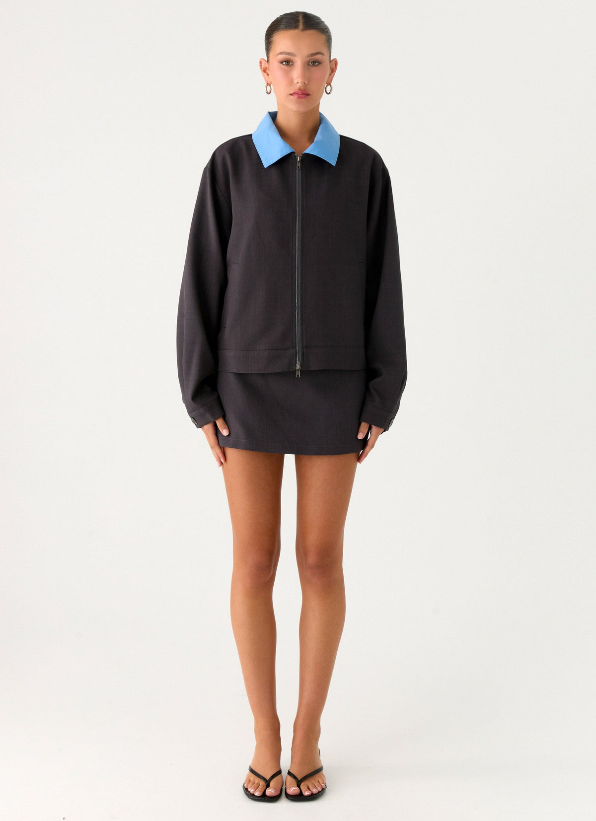 Harlee Poplin Suiting Jacket - Charcoal