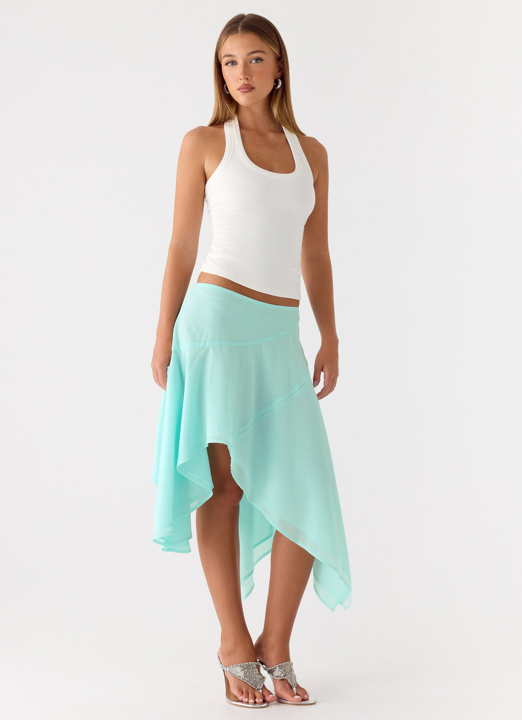 Kia Low Rise Asymmetrical Midi Skirt - Aqua