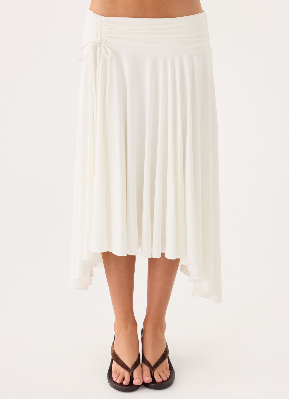Perrie Asymmetrical Midi Skirt - Cloud Dancer